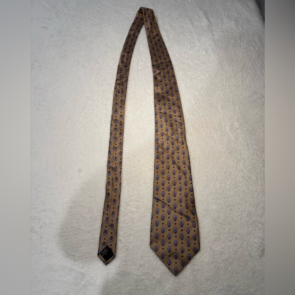 Geoffrey Beene Tan and Blue Patterned Tie